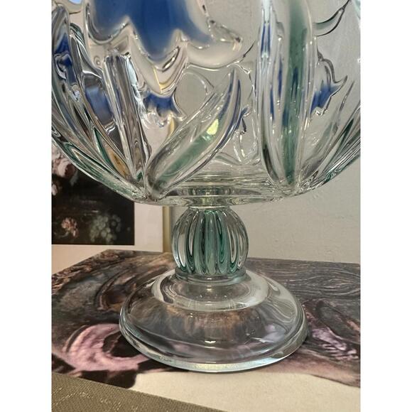 Vintage Mikasa Bluebells Green Blue Pedestal Compote Bowl Candy Dish Catch All - Picture 5 of 5